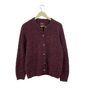 Alps Medium Leaf Button Sweater Cardigan Wool Mohair Blend Red USA Made Womens
